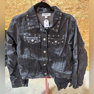 Acid Wash Black Jean Jacket with Star Accents